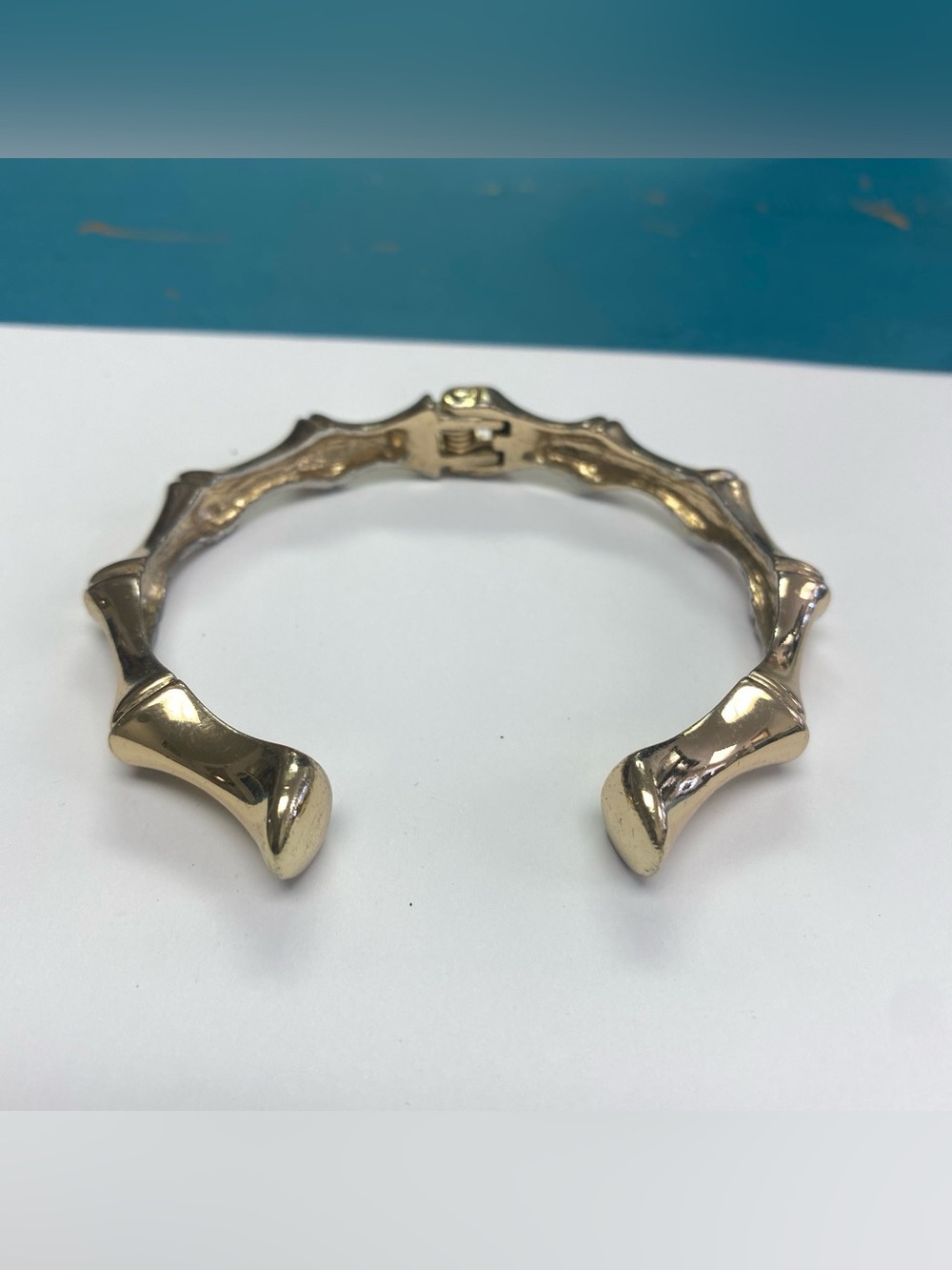 Gold Bamboo-Style Hinged Bangle Bracelet - Women Jewelry
